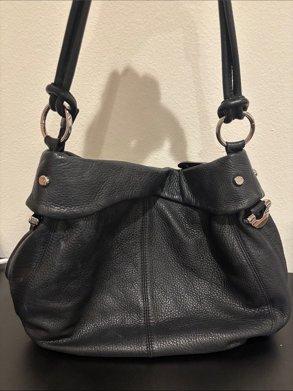 Allison Scott Black Pebbled Leather Shoulder Bag Hobo Purse